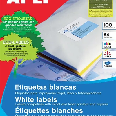 Etykiety Uniwersalne Apli 525X297mm Prostokątne Białe 100 Ark.