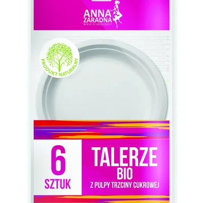 Talerze bio ANNA ZARADNA z pulpy trzciny cukrowej 6 szt. biały