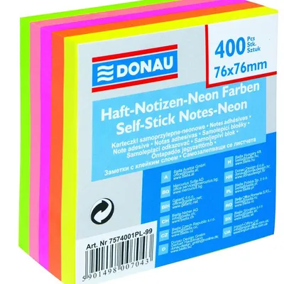 Bloczek Samoprzylepny 76x76 400k 5kol. Neonowy /Donau