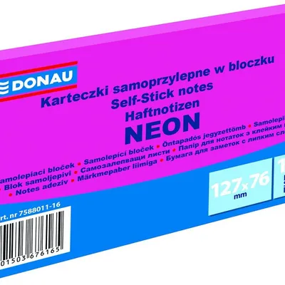 Bloczek Samoprzylepny Donau 127X76mm 1X100 Kart. Neon Różowy