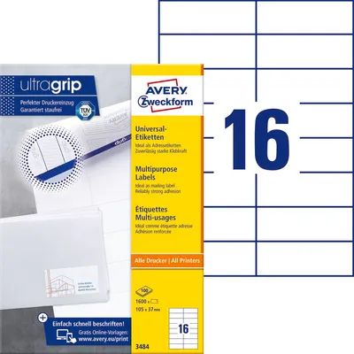 Etykiety Samoprzylepne Avery 105x37 200+20/A4 A'16 Białe No.3484-200