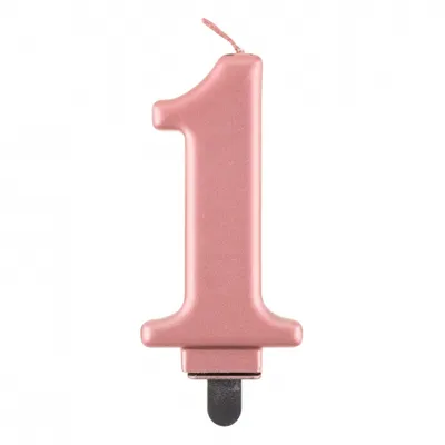 Świeczka B&C cyferka 1, metalik różowo-złota, 8,0 cm /GoDan