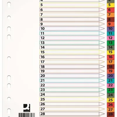 Przekładki Pap. A4 Numeryczne 1-31 Białe /Q-Connect