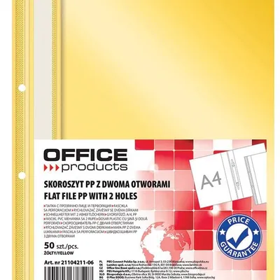 Skoroszyt Office Products PP A4 2 Otwory 100/170 mikr. Wpinany Żółty