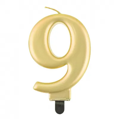 Świeczka B&C cyferka 9, metalik złota, 8,0 cm /GoDan