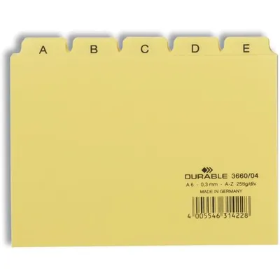 Przekładki do Kartotek A-Z 5/5 PCW 0,3mm Indeksy 25mm Poziome A6 25szt. Żółte /Durable 366004