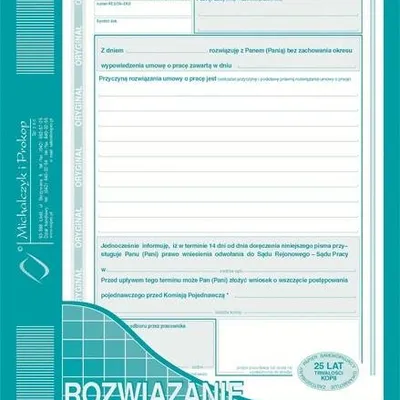 Rozwiązanie Umowy o Pracę Bez Wypowiedzenia A5 Oryg.+1k 523-3 /MiP