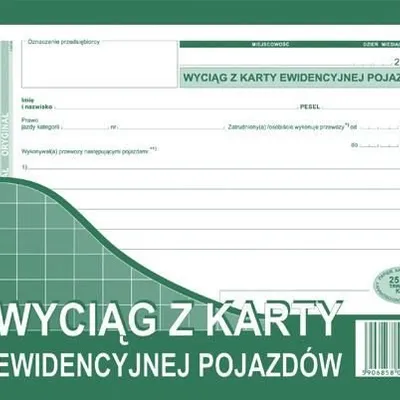Wyciąg z Karty Ewidencyjnej Pojazdów A5 Oryg.+1k 822-3 /MiP
