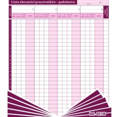 Lista Obecności Godzinowa A4 02136 /Typograf