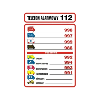 Znak TDC Tabliczka Telefonów Alarmowych /TDC