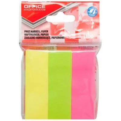 Zakładki Indeks. Papierowe 26x76/100k 3kol. Neon /Office Products