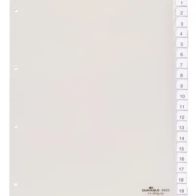 Przekładki do Segregatorów 1-20, A-Z (20) Indeksy Zgrzane A4 Poszerzone Przezroczyste /Durable 683319