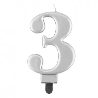 Świeczka B&C cyferka 3, metalik srebrna, 8,0 cm /GoDan