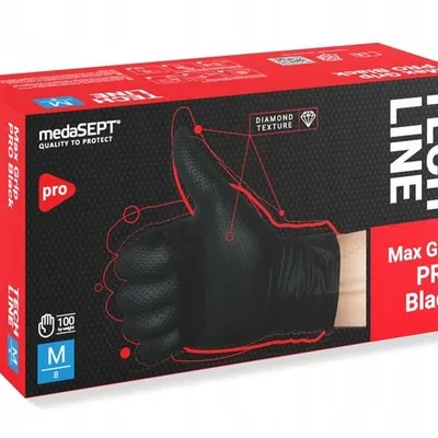 Rękawice Nitrylowe Bezpudrowe Czarne Max Grip PRO M 100szt. /Medasept