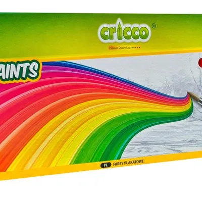 Farby Plakatowe Cricco 12 Kol. +1 Złoty Brokat + Pojemnik do Mieszania Farb