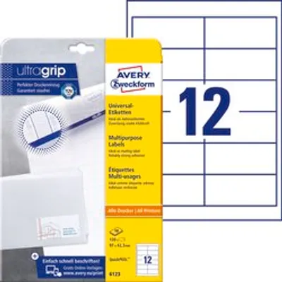 Etykiety Samoprzylepne Usuwalne UltraGrip Avery Office&Home 97x42,31 12/A4 A'10 Białe No.6123