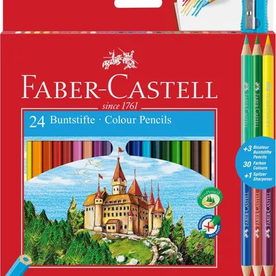 Kredki Zamek 24 Kol. + 3 Kredki Dwustronne + Temperówka [110324 FC] /Feber Castell
