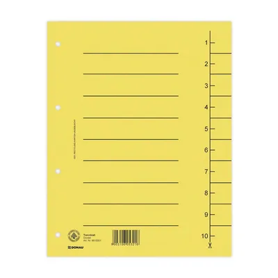 Przekładka Donau Karton A4 235X300mm 1-10 1 Karta Żółta
