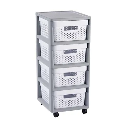Regał Infinity 4x10l Szufladami Szary/Biały Ażurowy KD / Curver 239845