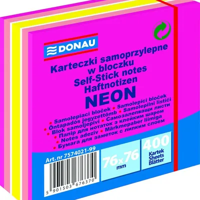 Bloczek Samoprzylepny 76x76 400k 4kol. Neon (różowy) /Donau