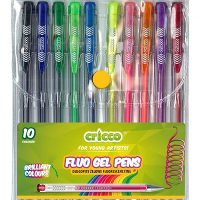 Długopisy Żelowe Fluorescencyjne Cricco 10 Kol. Etui