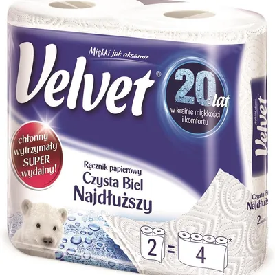 Ręczniki W Roli Celulozowe Velvet Najdłuższy 2-Warstwowe 90 Listków 2Szt. Białe