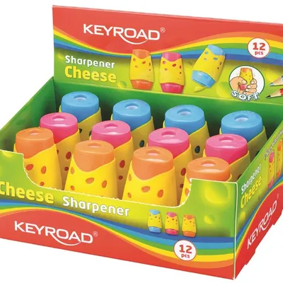 Temperówka Keyroad Cheese Plastikowa Podwójna Z Pojemnikiem Pakowane Na Displayu Mix Kolorów