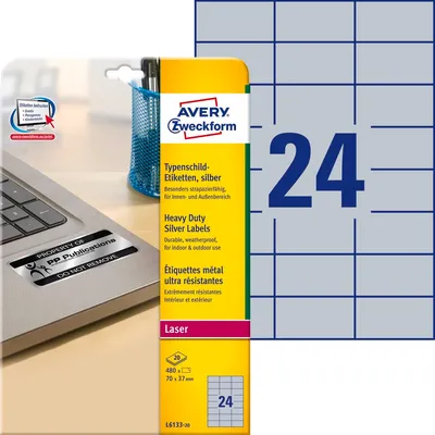 Etykiety Znamionowe Avery 70x37mm 24/A4 A'20 Srebrny No.L6133-20
