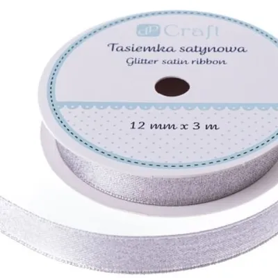 Tasiemka Satynowa z Brokatem - Anita'S - Srebrna 3M  / DpCraft