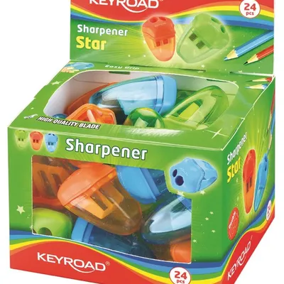 Temperówka Keyroad Star Plastikowa Podwójna Z Pojemnikiem Pakowane Na Displayu Mix Kolorów