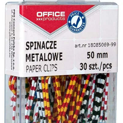 Spinacze Metalowe Office Products Zebra Powlekane 50mm W Pudełku 30Szt. Mix Kolorów