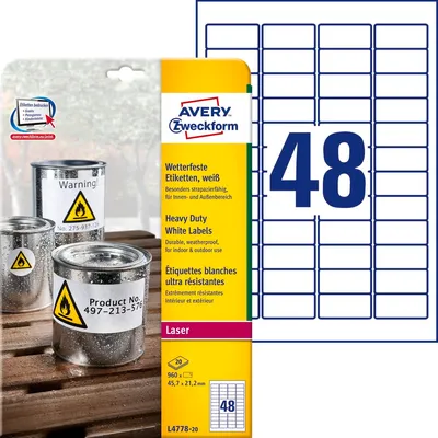 Etykiety Samop. Avery HD Foliowe 45,7x21,2 48/A4 A'20 Białe No.L4778-20