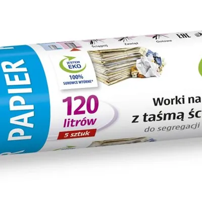 Worki z taśmą ściągającą do segregacji PAPIER 120L 5szt niebieskie / Stella