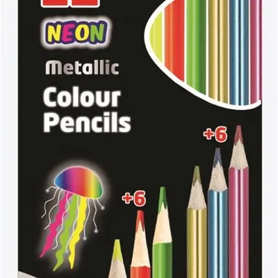 Kredki Ołówkowe Keyroad Trójkątne Metaliczne I Neonowe 12Szt. Mix Kolorów