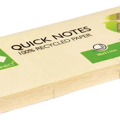 Bloczek Samoprzylepny Q-Connect 100% Recycled 38X51mm 3X100 Kart. Żółty