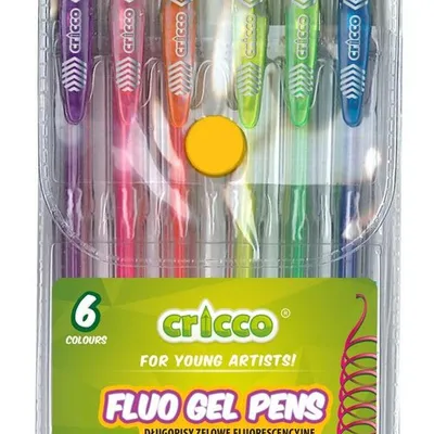 Długopisy Żelowe Fluorescencyjne Cricco 6 Kol. Etui