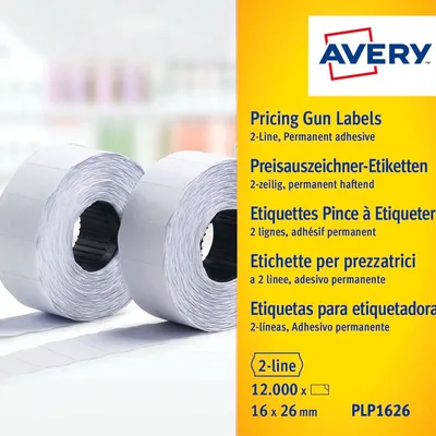 Etykiety Cenowe w Rolce do Metkownicy Dwurzędowej Avery 26x16 10/Rol. A'1200 Białe No.PLP1626