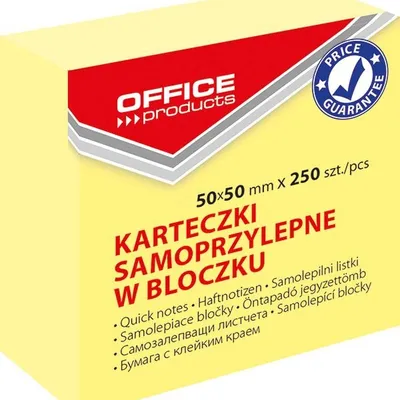 Mini Kostka Samoprzylepna Office Products 50X50mm 1X250 Kart. Pastel Jasnożółta