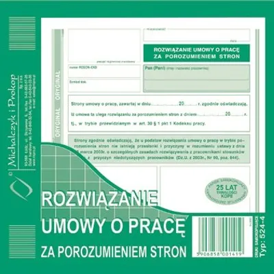 Rozwiązanie Umowy Za Porozumieniem Stron 2/3 A5 Oryg.+1k 524-4 /MiP