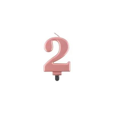 Świeczka B&C cyferka 2, metalik różowo-złota, 8,0 cm /GoDan