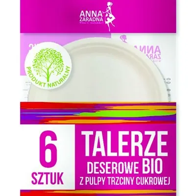 Talerze deserowe bio ANNA ZARADNA z pulpy trzciny cukrowej 6 szt. biały