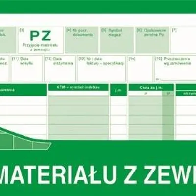 PZ Przyjęcie Materiału z Zewnątrz 1/2 A4 Wielok. Poziom 362-0 /MiP