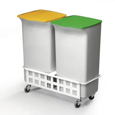 Zestaw Dwóch Szarych Pojemników Durabin 40 Litrowych z Pokrywami (Zielony i Żółty) + Wózek /Durable 1809816050