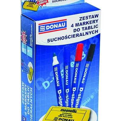 Zestaw 4 Markery Do Tablic Donau D-Signer B Okrągły Mix Kolorów Gąbka Gratis