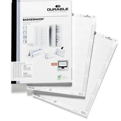 Wkłady Do Identyfikatorów Badgemaker 30x60mm 540szt. Białe /Durable 145102