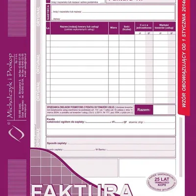 Faktura dla Zwolnionych z VAT A5 Oryg.+1k Pion 202-3E /MiP