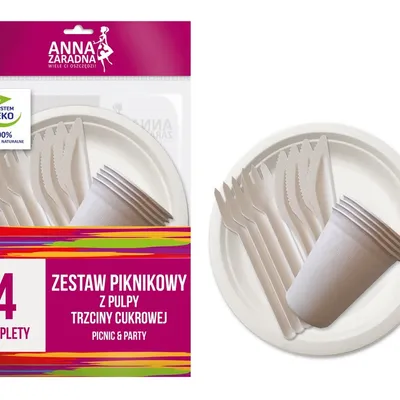 AZ Zestaw piknikowy z pulpy trzciny cukrowej 4 komplety