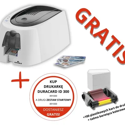 Zestaw - Drukarka Do Druku Kart Plastikowych Duracard ID 300 + Taśma Barwiąca + 100 Kart /Durable 891000 + Drugi Zestaw Startowy GRATIS