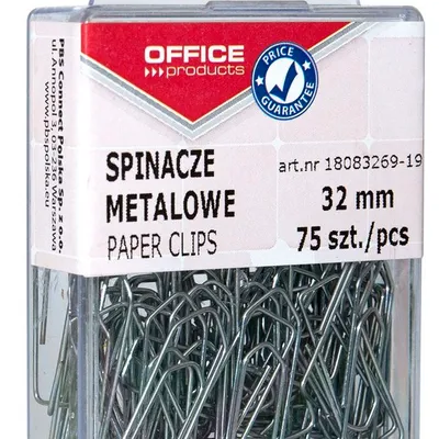 Spinacze Metalowe Office Products 32mm W Pudełku 75Szt. Srebrne