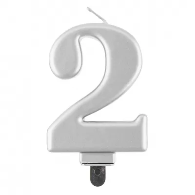 Świeczka B&C cyferka 2, metalik srebrna, 8,0 cm /GoDan